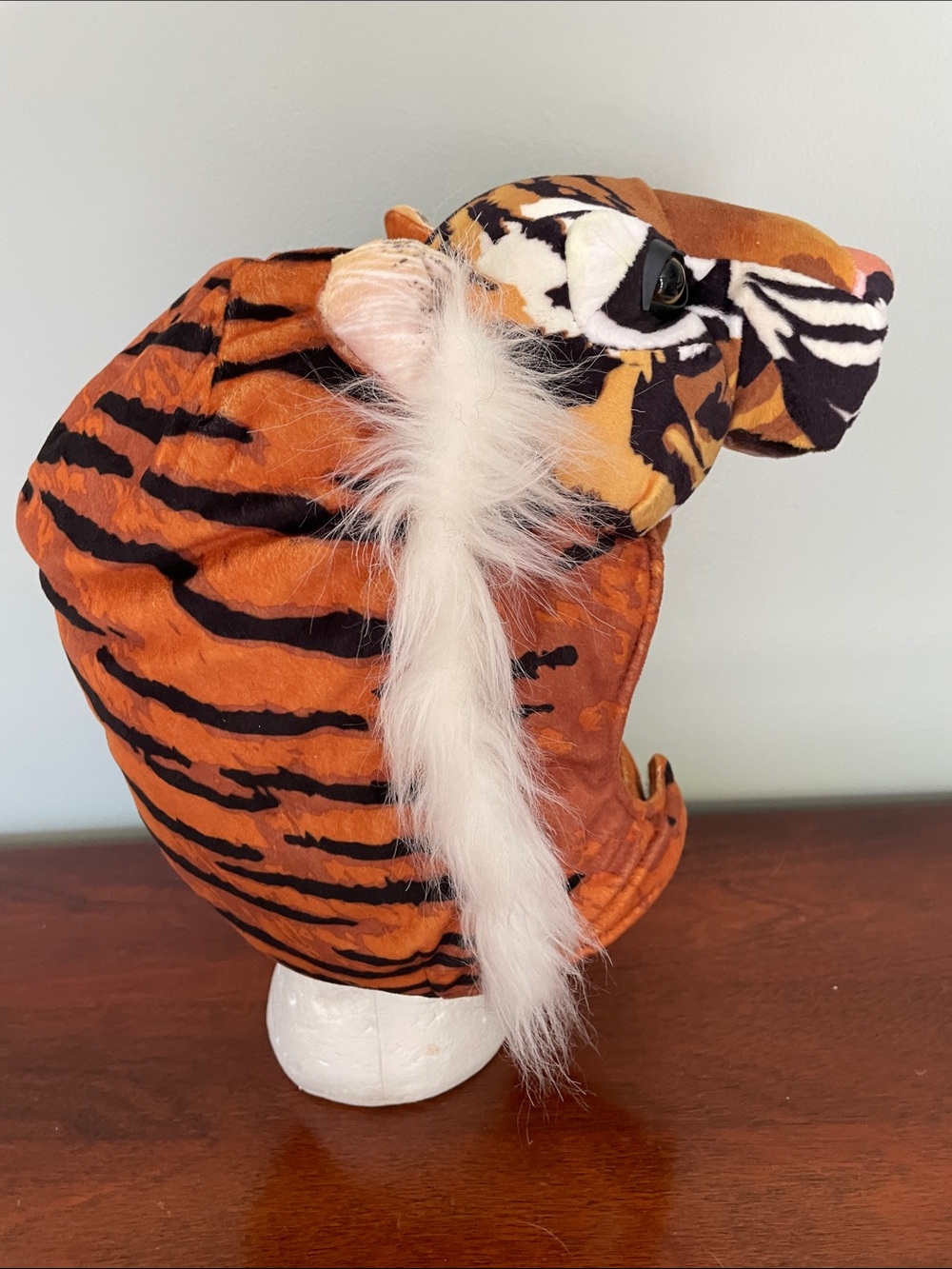 Kids Plush Tiger Head Costume Hat in Orange with White Accents - Picture 4 of 5